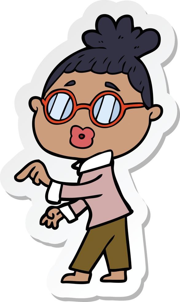 sticker of a cartoon woman wearing spectacles vector