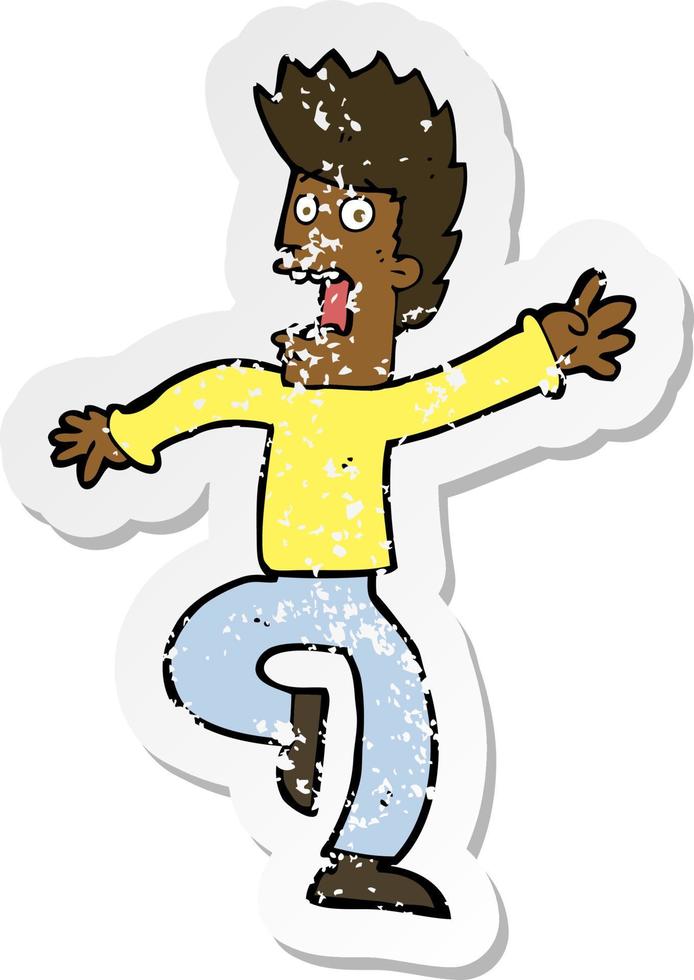 retro distressed sticker of a cartoon frightened man vector