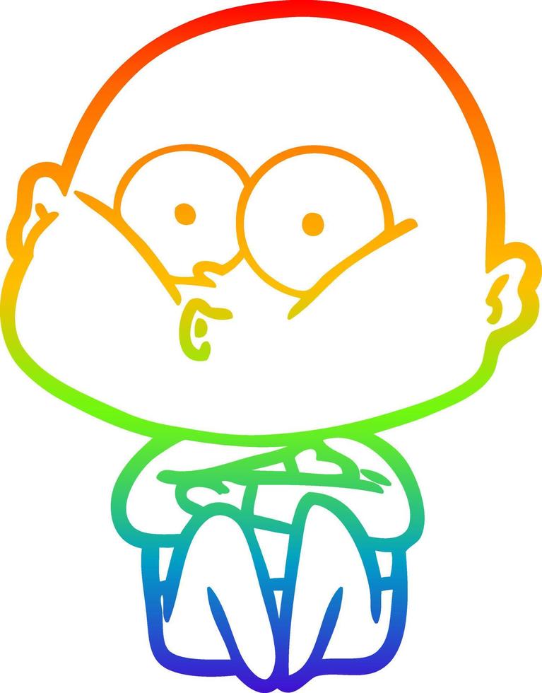 rainbow gradient line drawing cartoon bald man staring vector