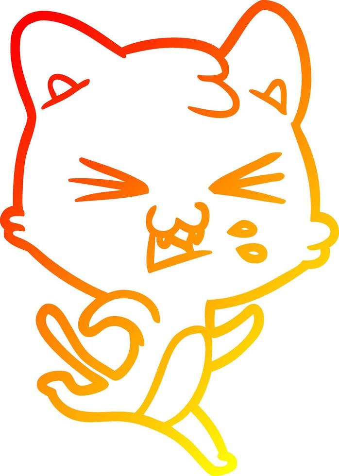 línea de gradiente cálido dibujo gato de dibujos animados silbido vector