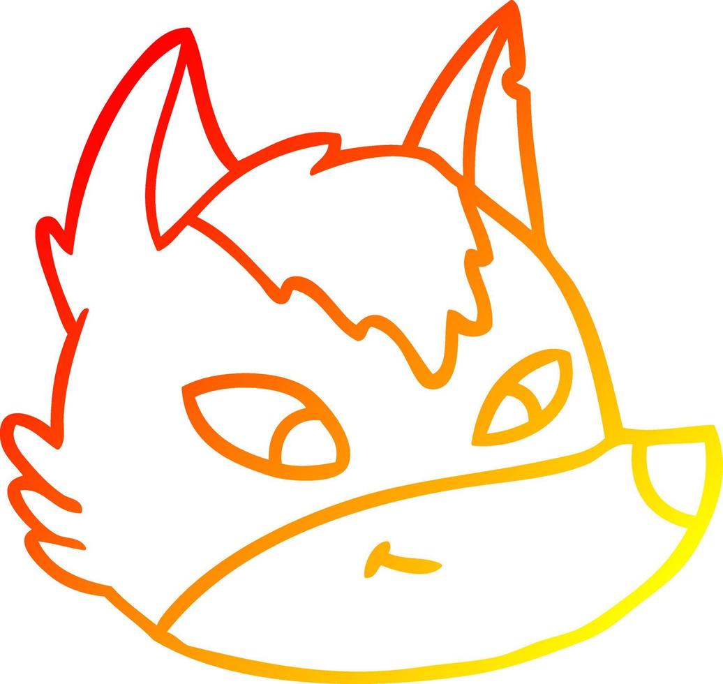 warm gradient line drawing cartoon wolf face vector