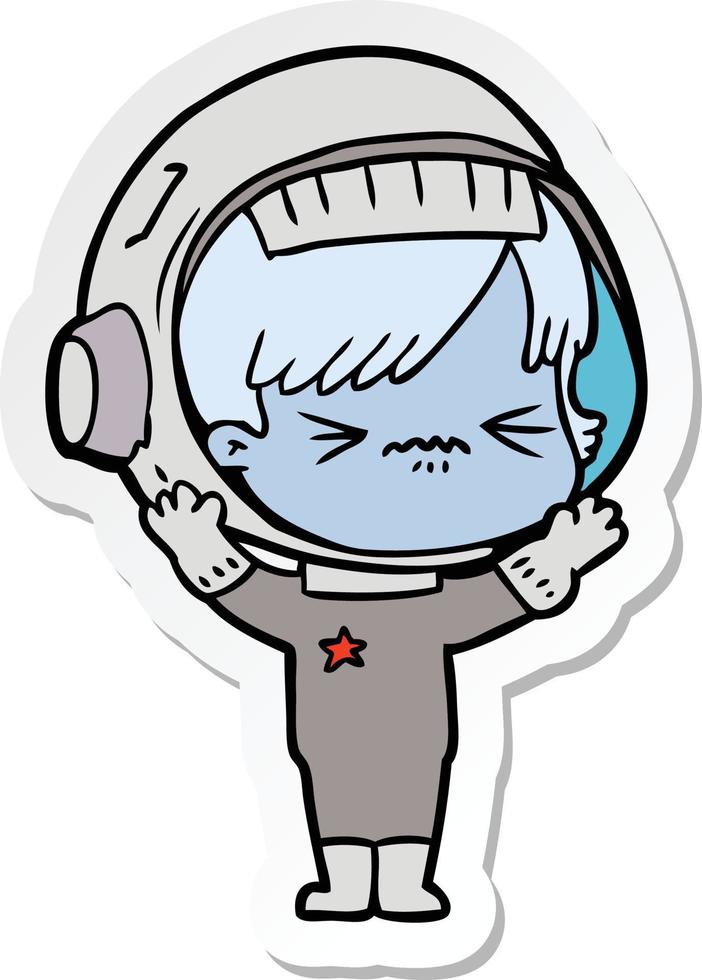 sticker of a angry cartoon space girl vector