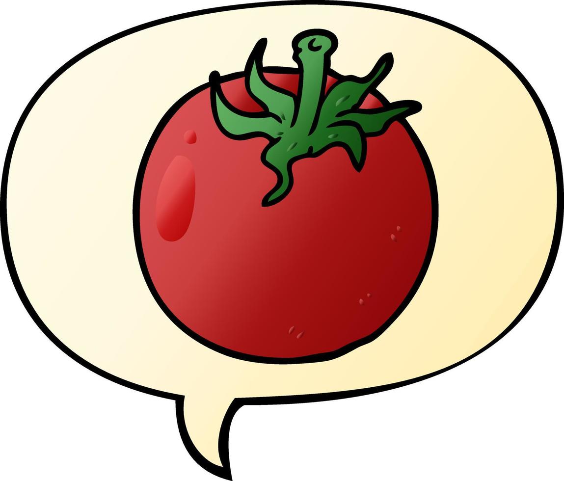 cartoon fresh tomato and speech bubble in smooth gradient style vector