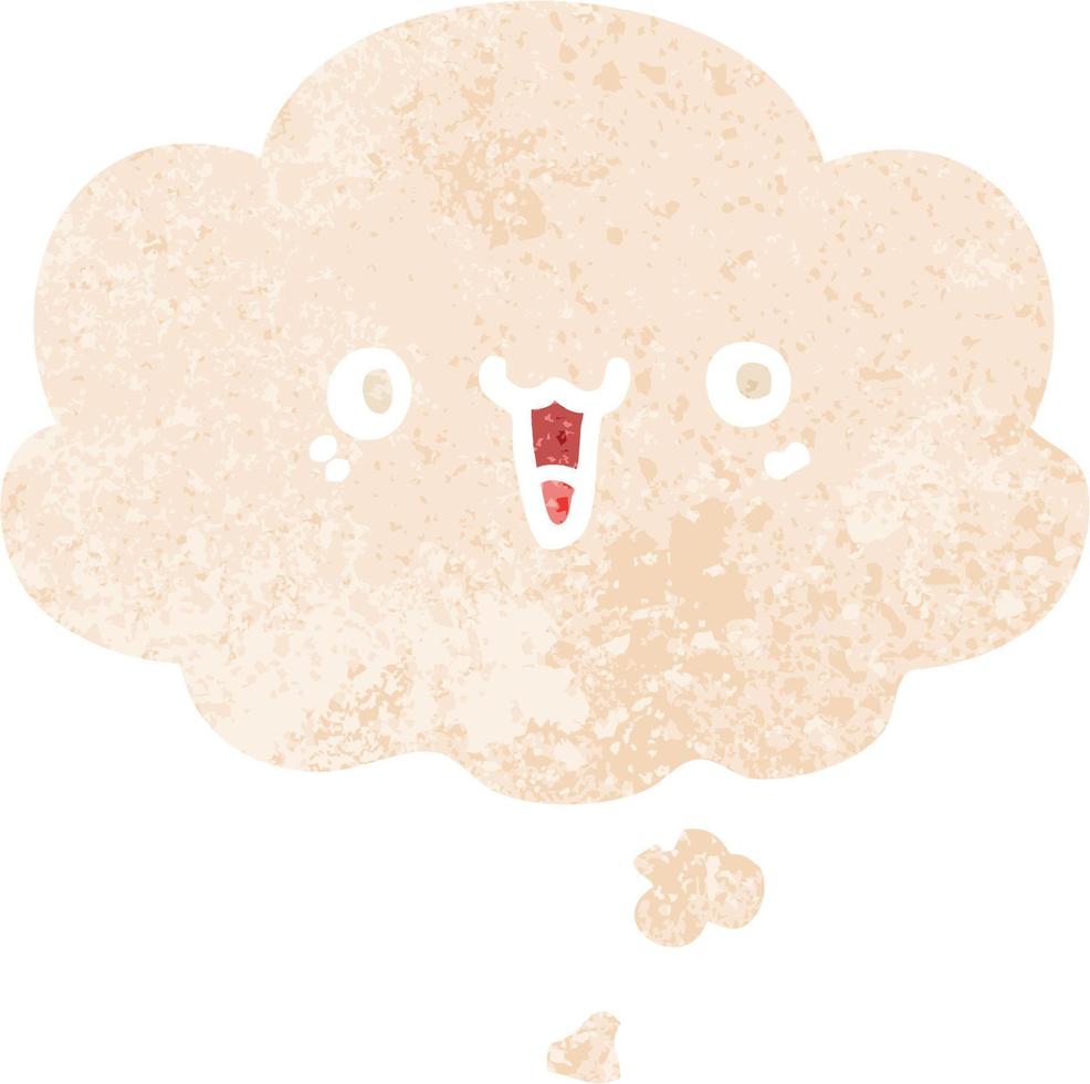 happy cartoon face and thought bubble in retro textured style vector