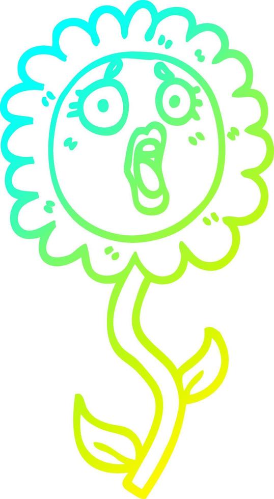 cold gradient line drawing cartoon shocked sunflower vector