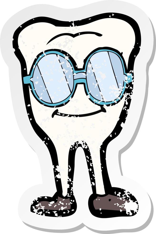 retro distressed sticker of a cartoon tooth vector