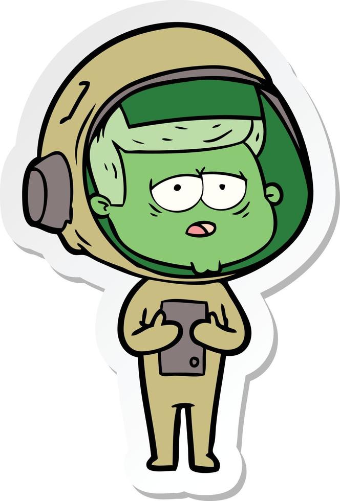 sticker of a cartoon tired astronaut vector