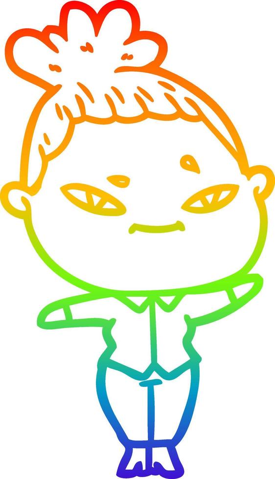 rainbow gradient line drawing cartoon woman vector