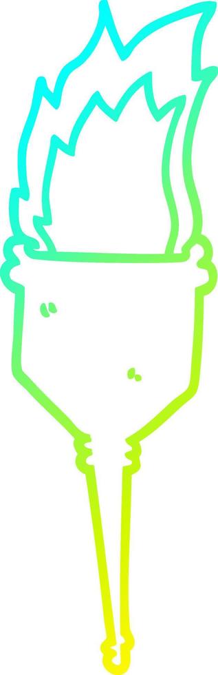 cold gradient line drawing cartoon flaming torch vector