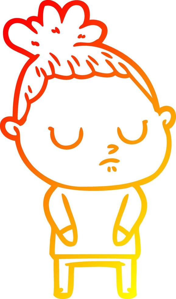 warm gradient line drawing cartoon calm woman vector