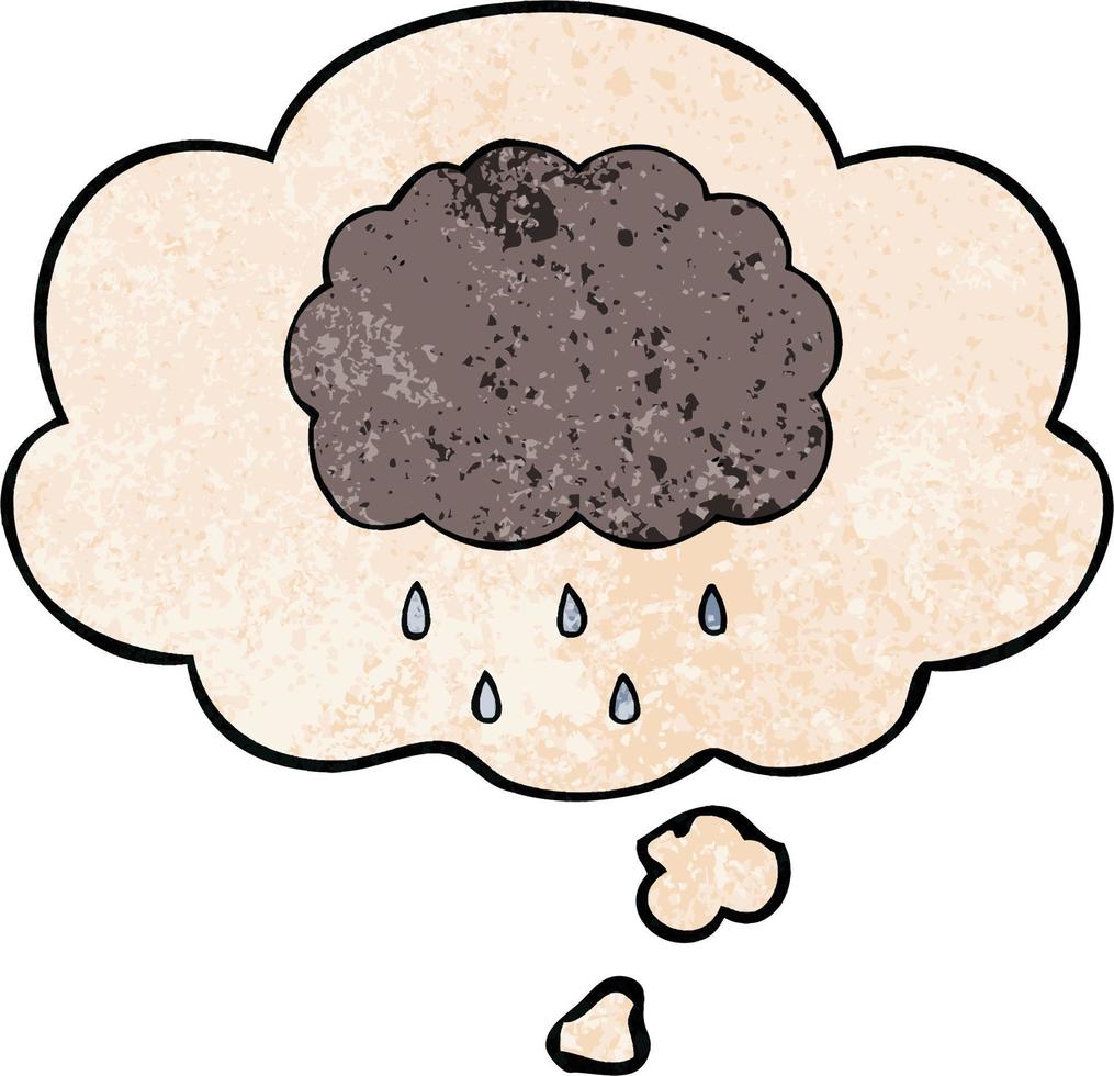 caricatura, nube, llover, y, pensamiento, burbuja, en, grunge, textura, patrón, estilo vector