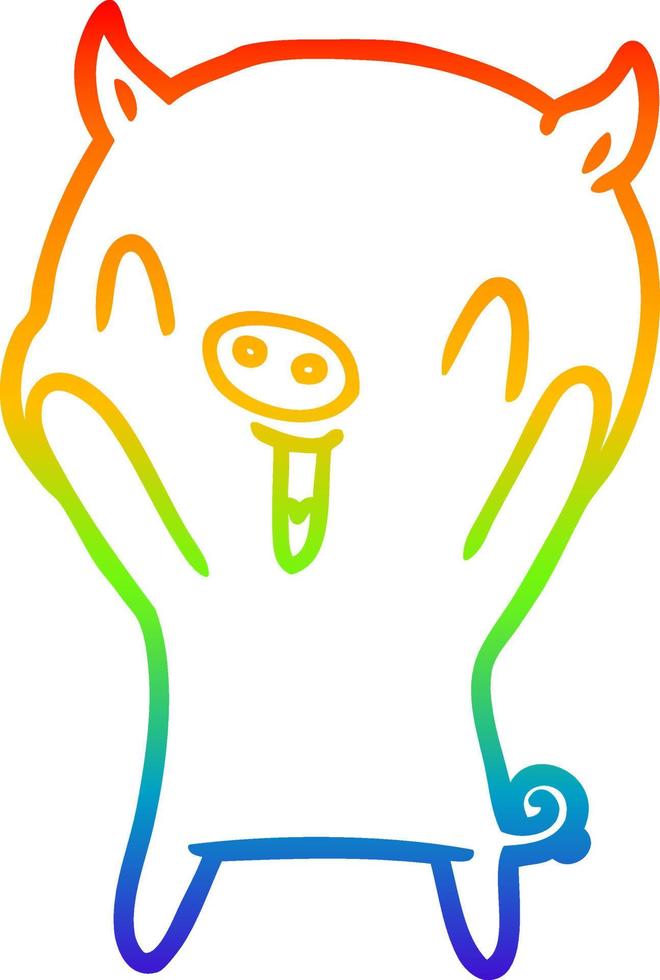rainbow gradient line drawing happy cartoon pig vector