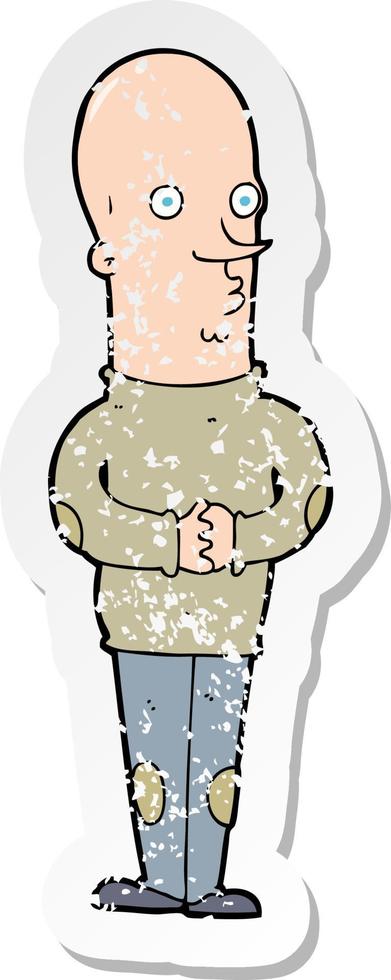 retro distressed sticker of a cartoon funny bald man vector