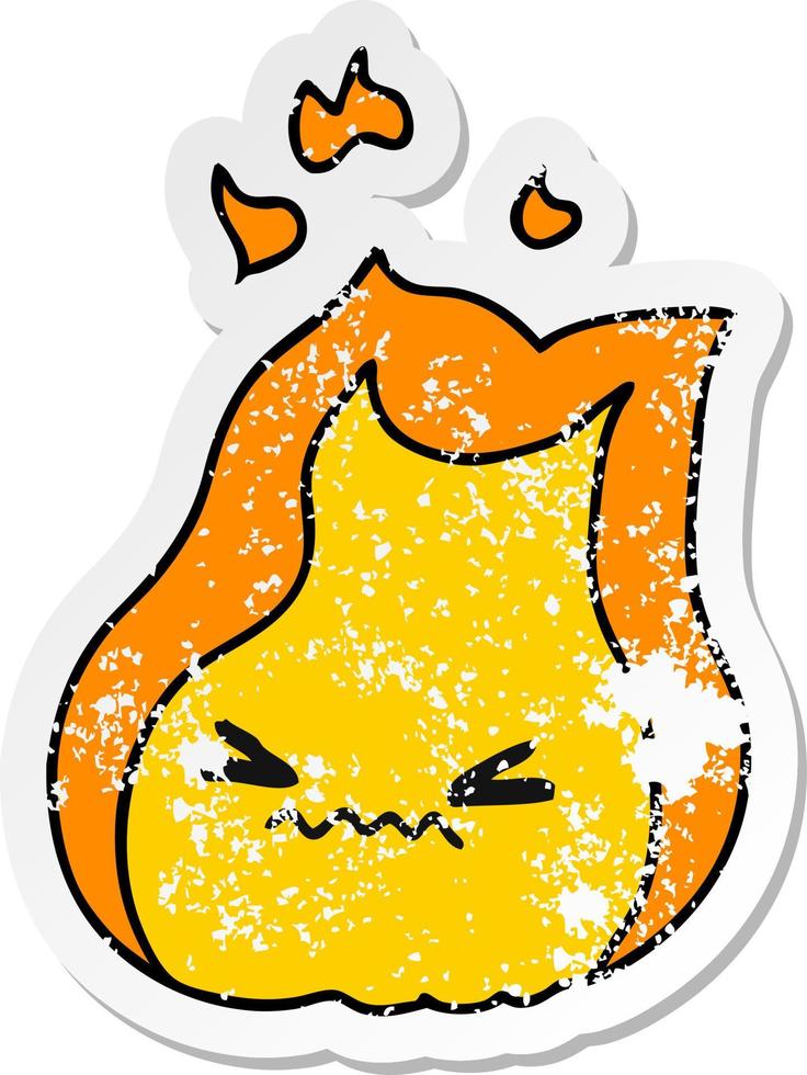 distressed sticker cartoon of cute kawaii fire flame vector