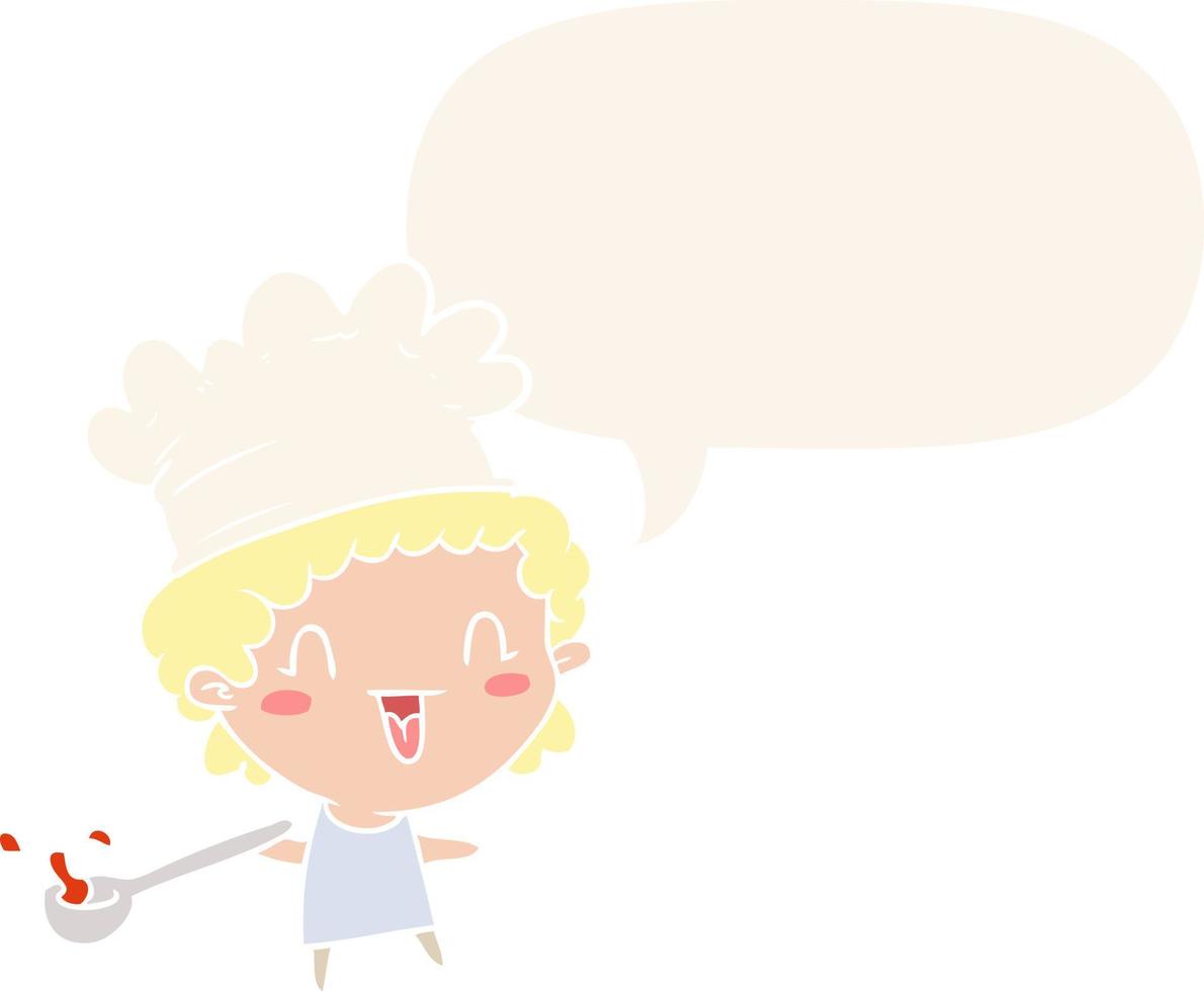 cute cartoon happy chef and speech bubble in retro style vector