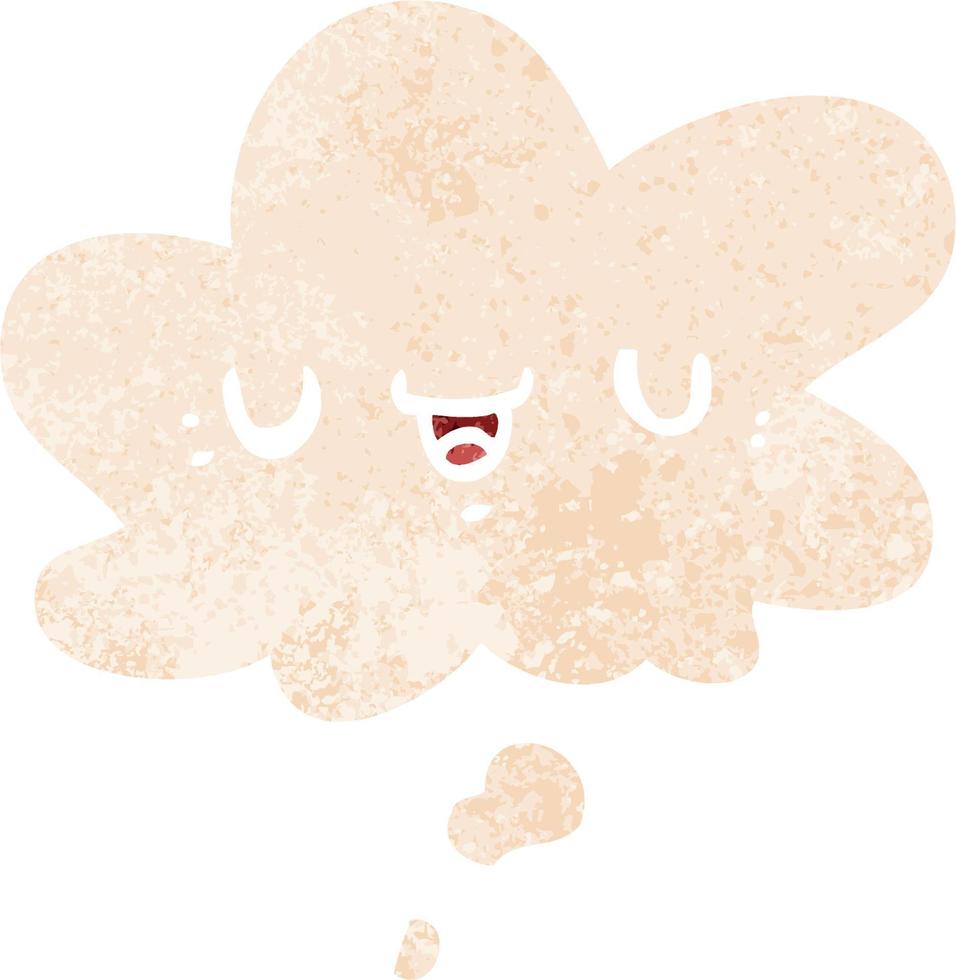 happy cartoon face and thought bubble in retro textured style vector