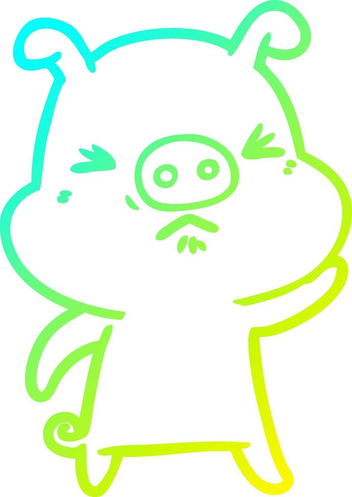 cold gradient line drawing cartoon grumpy pig vector