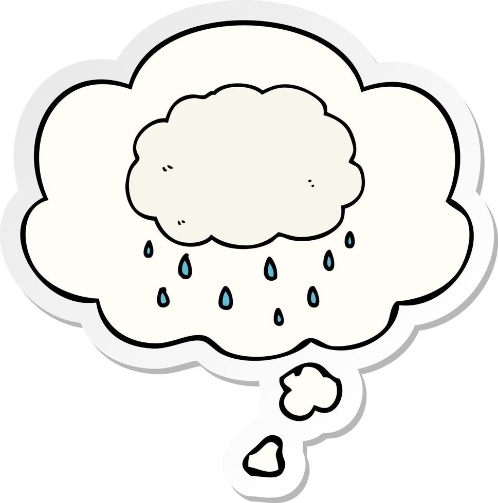 cartoon rain cloud and thought bubble as a printed sticker vector