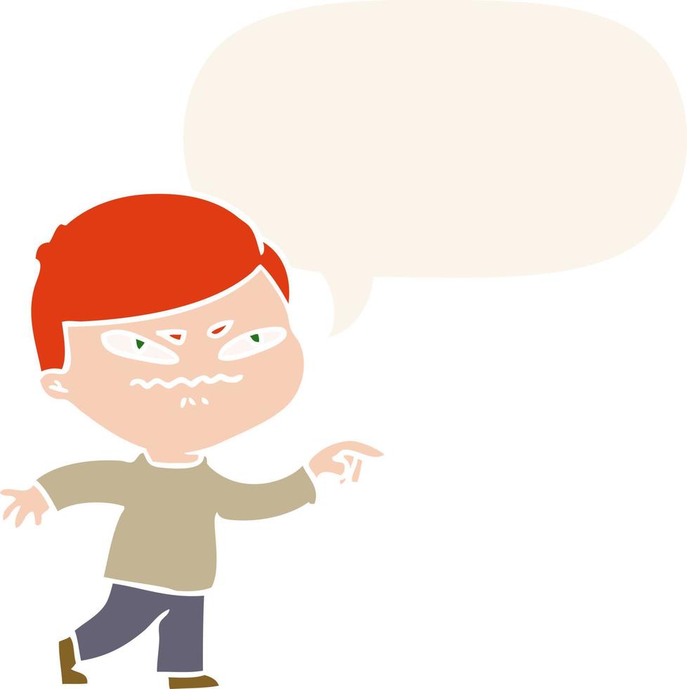 cartoon angry man pointing and speech bubble in retro style vector