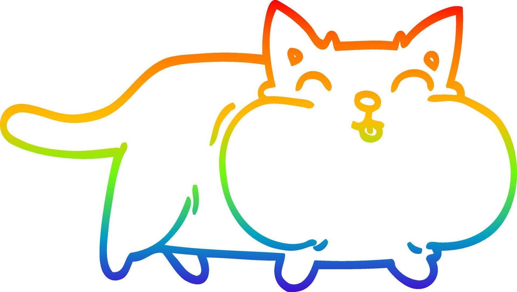 rainbow gradient line drawing cartoon fat cat vector