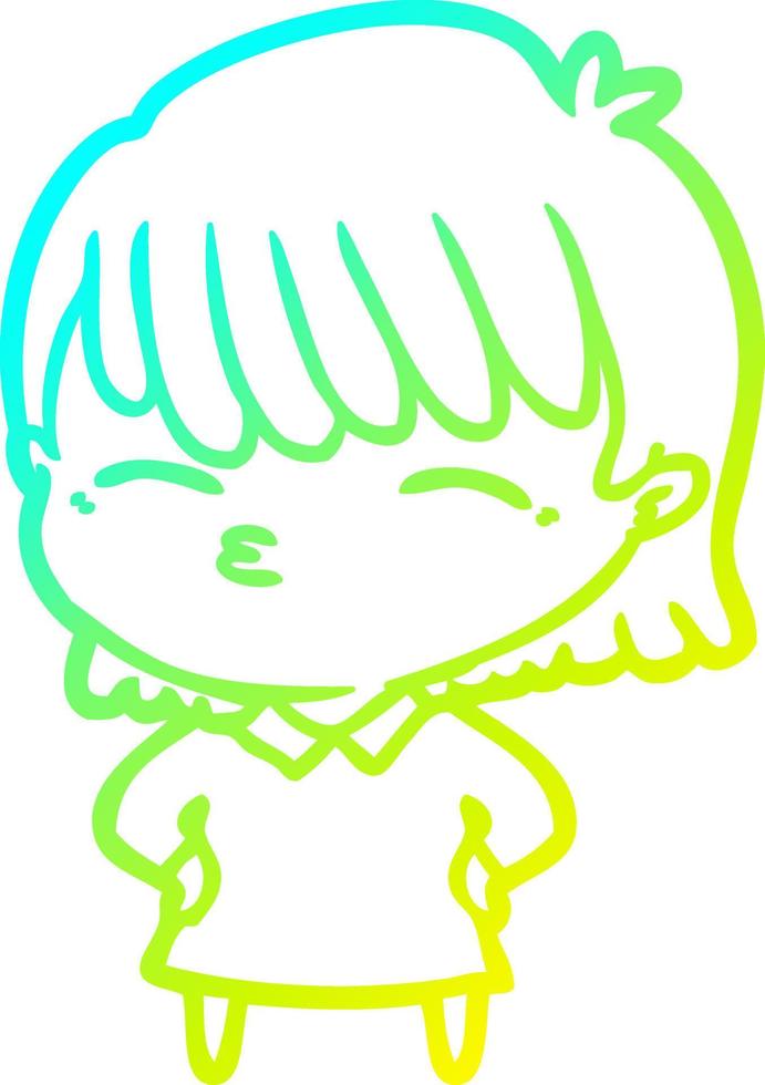 cold gradient line drawing cartoon woman vector