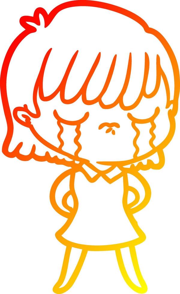 warm gradient line drawing cartoon woman crying vector