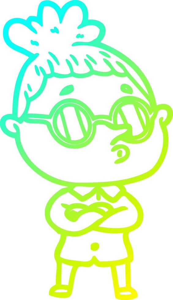 cold gradient line drawing cartoon woman wearing glasses vector