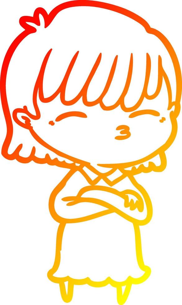 warm gradient line drawing cartoon woman vector