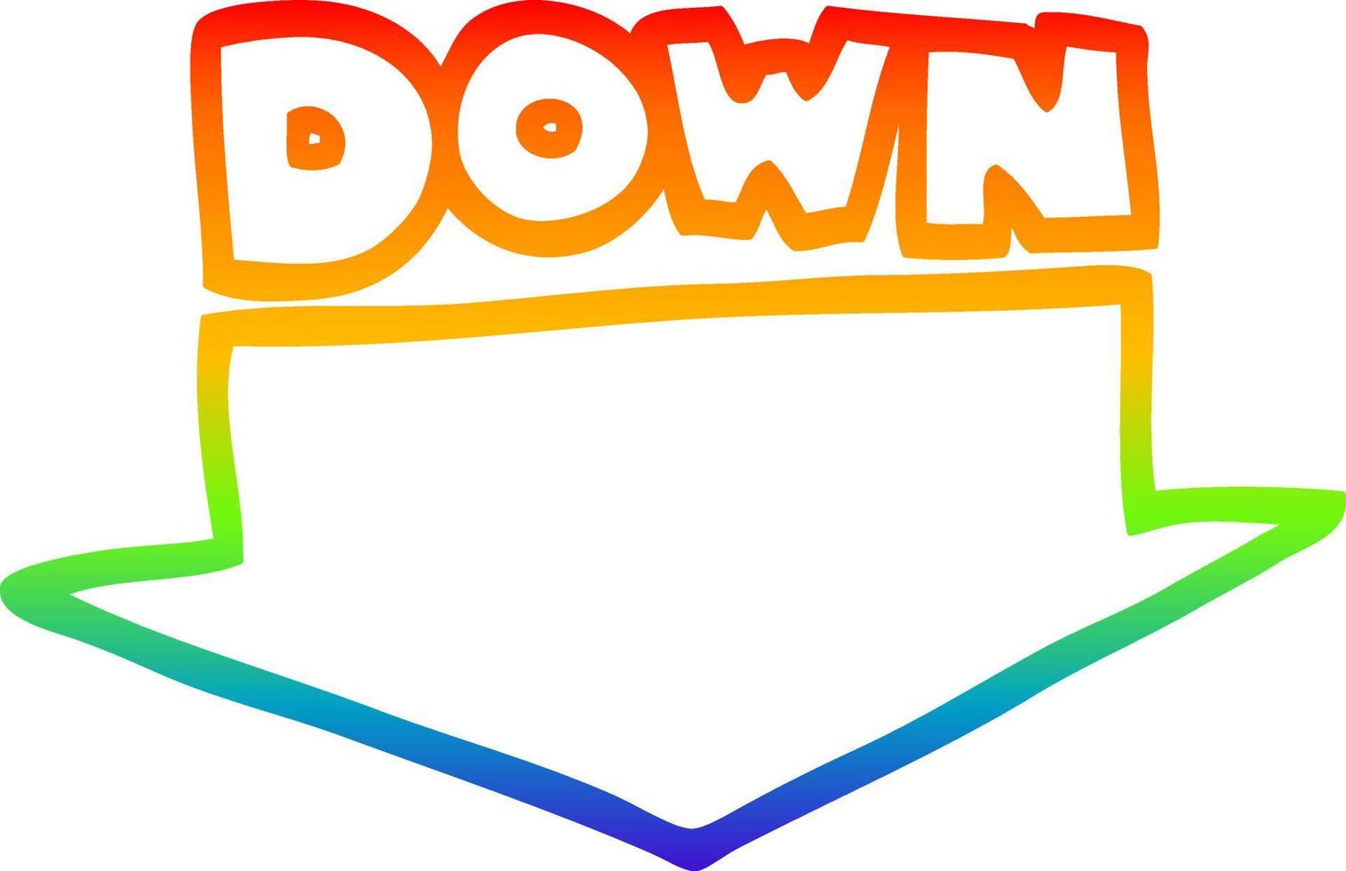 rainbow gradient line drawing cartoon down arrow vector