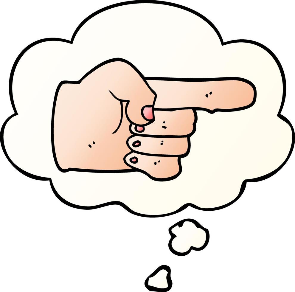 cartoon pointing hand and thought bubble in smooth gradient style vector