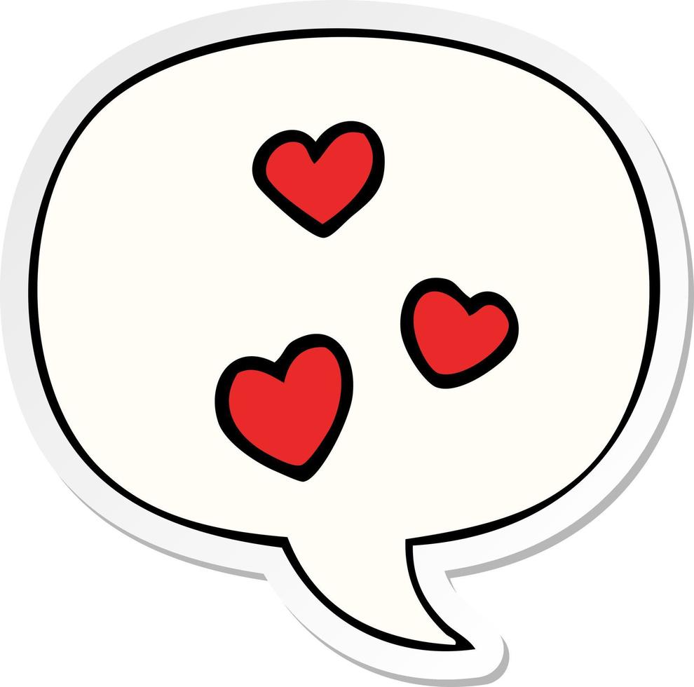 cartoon love heart and speech bubble sticker vector