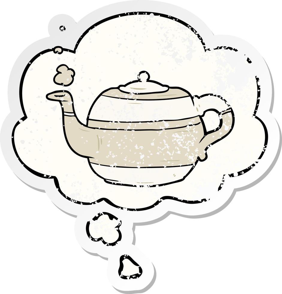 cartoon teapot and thought bubble as a distressed worn sticker vector