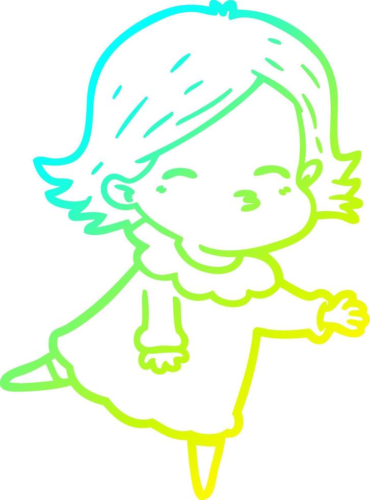 cold gradient line drawing cartoon woman vector