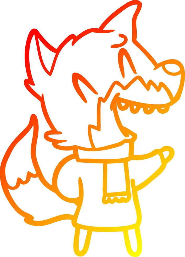 warm gradient line drawing laughing fox wearing winter clothes vector