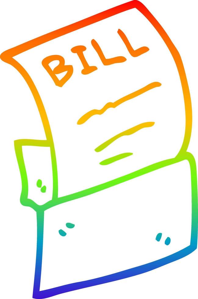 rainbow gradient line drawing cartoon bill in envelope vector