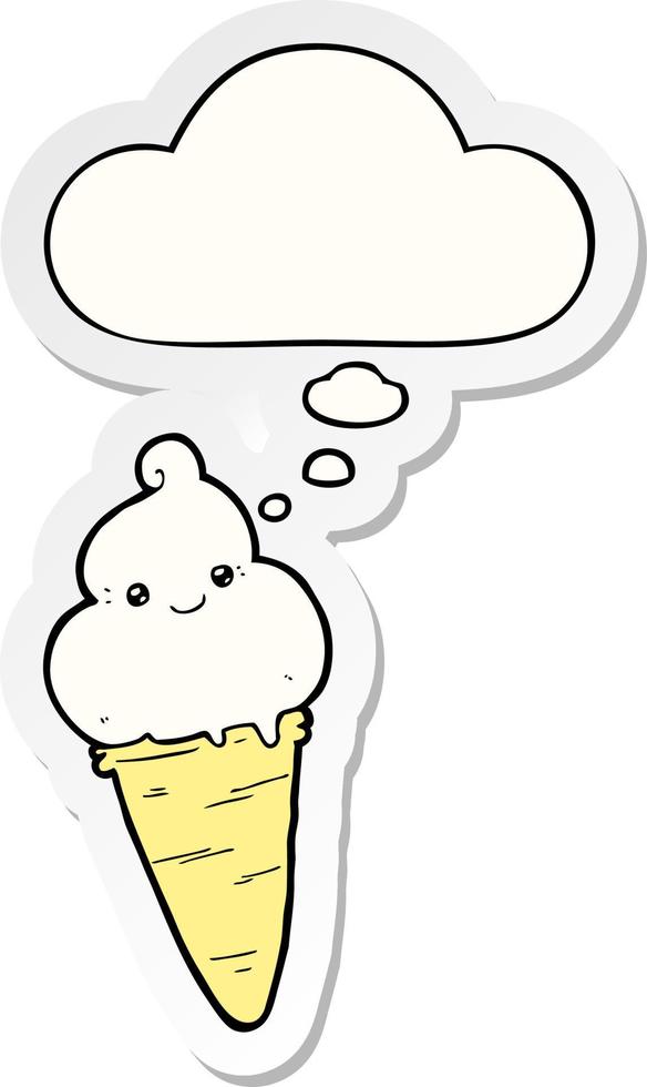 cartoon ice cream and thought bubble as a printed sticker vector