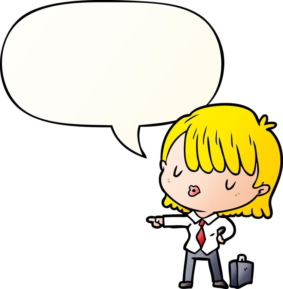 cartoon efficient businesswoman giving orders and speech bubble in smooth gradient style vector