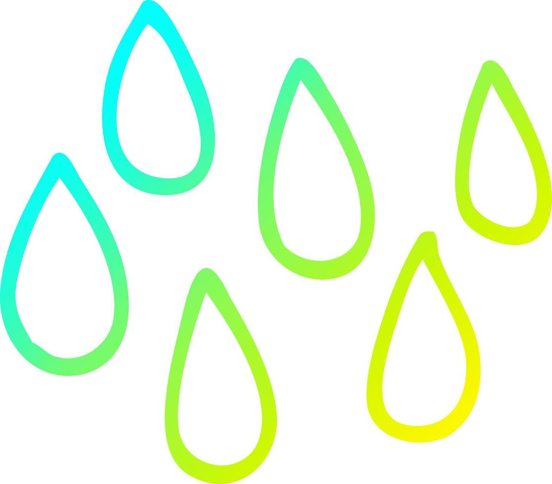 gotas de lluvia de dibujos animados de dibujo de línea de gradiente frío vector