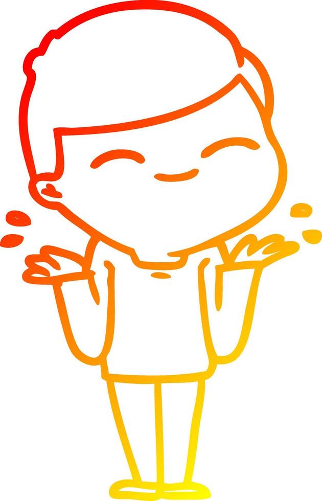 warm gradient line drawing cartoon smiling boy shrugging shoulders vector