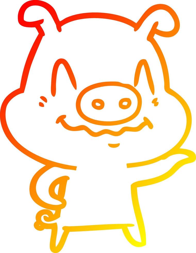 warm gradient line drawing nervous cartoon pig vector