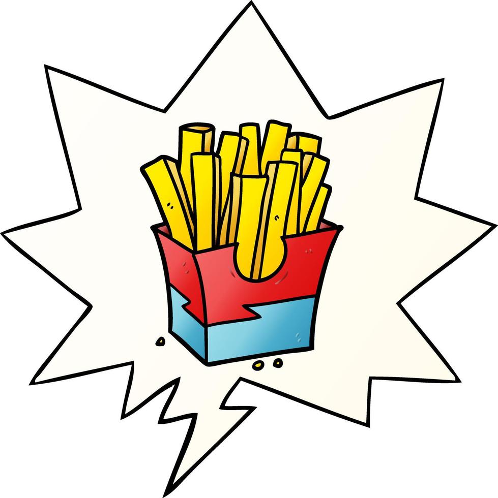 cartoon junk food fries and speech bubble in smooth gradient style vector