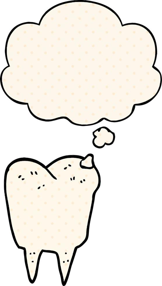 cartoon tooth and thought bubble in comic book style vector