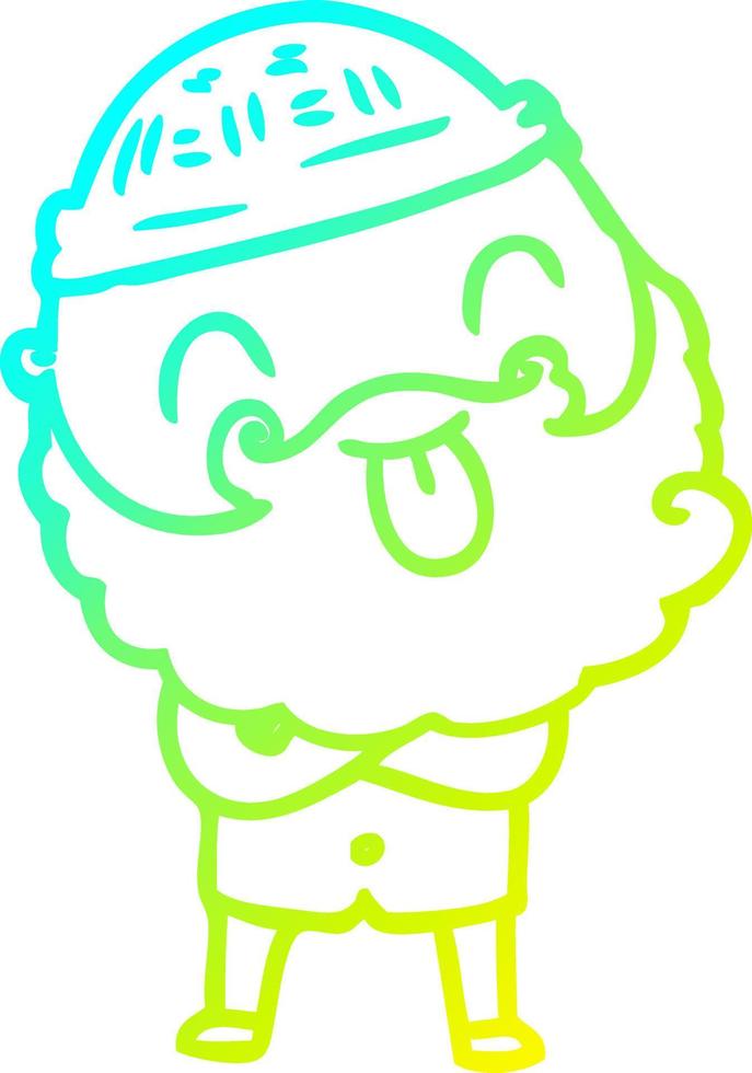 cold gradient line drawing man with beard sticking out tongue vector