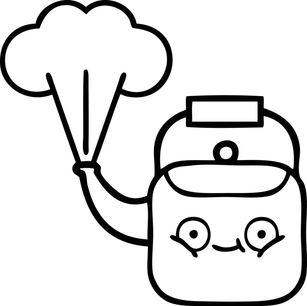 line drawing cartoon steaming kettle vector