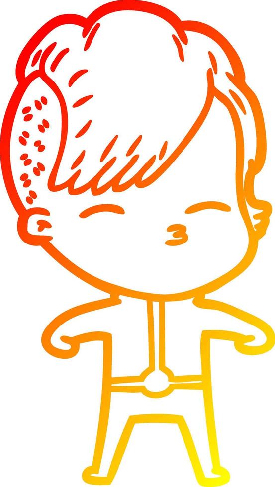 warm gradient line drawing cartoon girl wearing futuristic clothes vector