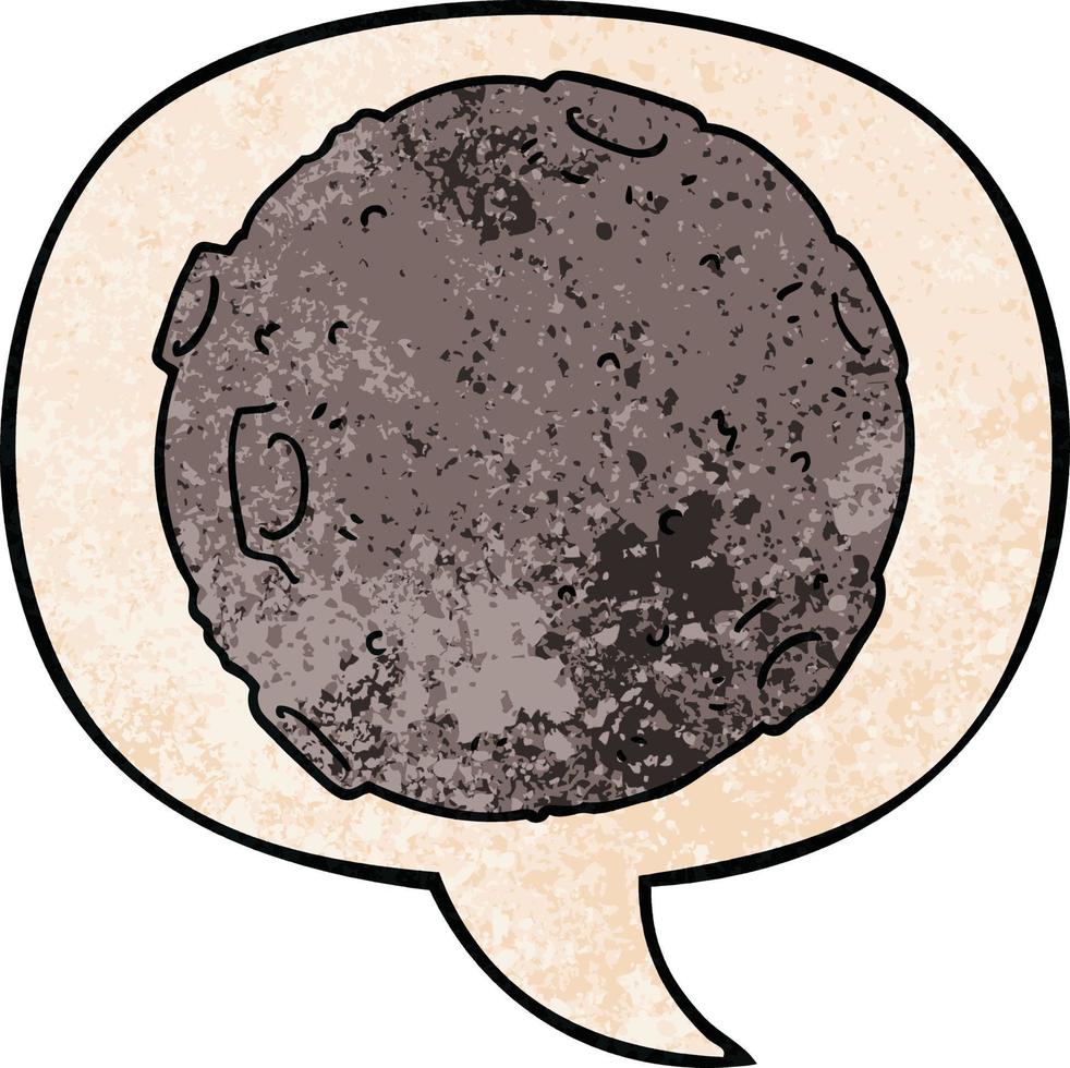 cartoon moon and speech bubble in retro texture style vector