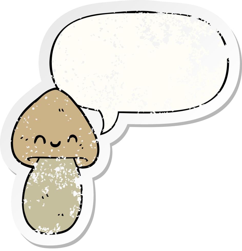 cartoon mushroom and speech bubble distressed sticker vector