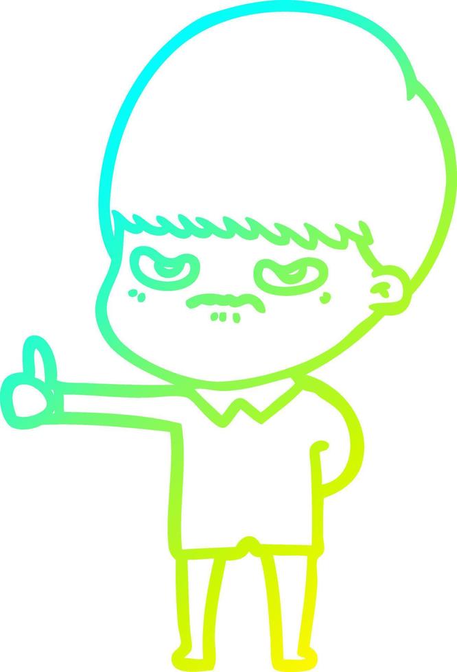 cold gradient line drawing angry cartoon boy vector