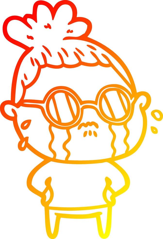 warm gradient line drawing cartoon crying woman wearing sunglasses vector