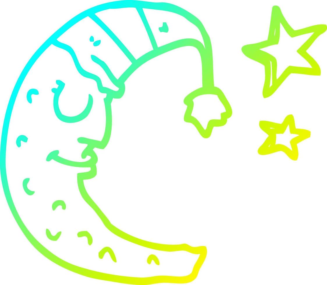 cold gradient line drawing cartoon moon with sleeping cap vector